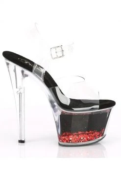 Pleaser SKY-308WHG Clr/Black/Red Glitter Pole Shoes