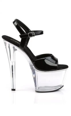 Pleaser SKY-309 Blk Pat/Clr Heels Pole Shoes