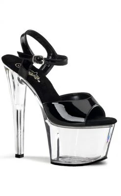 Pleaser SKY-309 Blk Pat/Clr Heels Pole Shoes