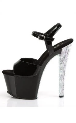 Pleaser Pole Shoes SKY-309CHRS Black Patent Silver Rhinestone Heels