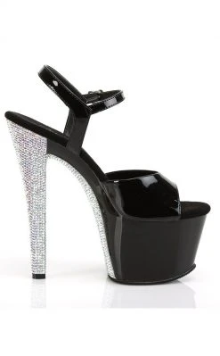 Pleaser Pole Shoes SKY-309CHRS Black Patent Silver Rhinestone Heels