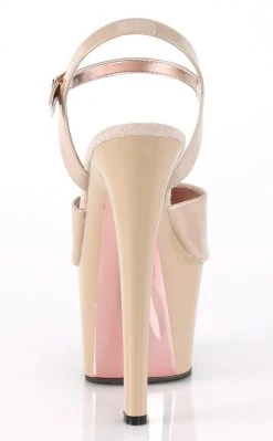 Pleaser Pole Shoes SKY-309TT Nude Patent & Rose Gold Chrome Heels