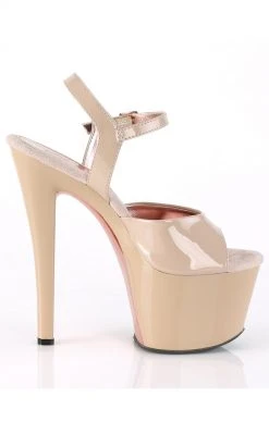 Pleaser Pole Shoes SKY-309TT Nude Patent & Rose Gold Chrome Heels