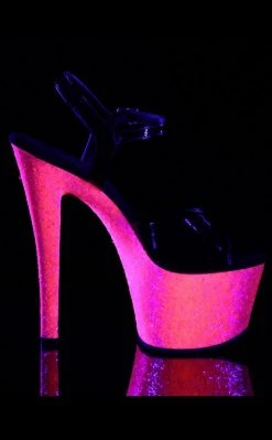 Pleaser Pole Shoes SKY-309UVLG Blk Pat/Neon H. Pink Glitter Heels