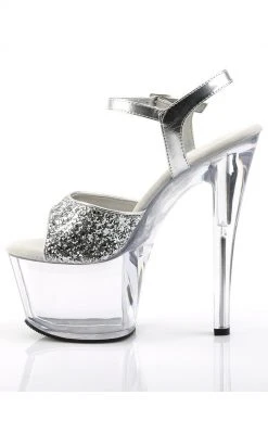 Pleaser SKY-310 Slv Gltr/Clr Heels Pole Shoes
