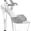 Pleaser SKY-310 Slv Gltr/Clr Heels Pole Shoes