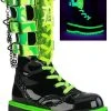 Demonia Shoes SLACKER-156 Black Patent & UV Green Platform Boots