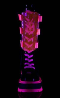 Demonia SLACKER-156 Black Patent & UV Pink Platform Boots Shoes