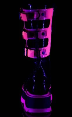 Demonia SLACKER-156 Black Patent & UV Pink Platform Boots Shoes