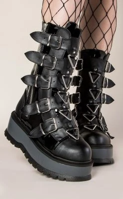 Demonia SLACKER-160 Black Vegan Leather Platform Boots (Au Stock)