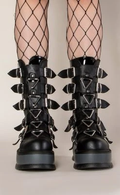 Demonia Shoes SLACKER-160 Black Vegan Leather Platform Boots