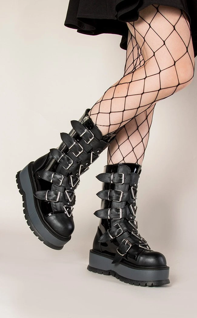 Demonia Shoes SLACKER-160 Black Vegan Leather Platform Boots 5 Demonia Shoes SLACKER-160 Black Vegan Leather Platform Boots