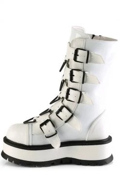 Demonia Shoes SLACKER-160 White Vegan Leather Platform Boots