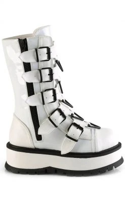 Demonia Shoes SLACKER-160 White Vegan Leather Platform Boots