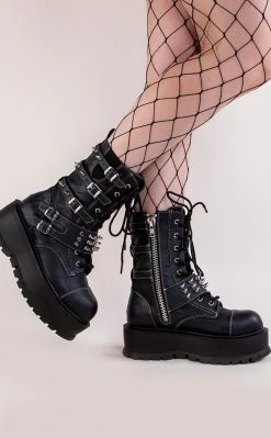 Demonia SLACKER-165 Black Vegan Leather Platform Boots