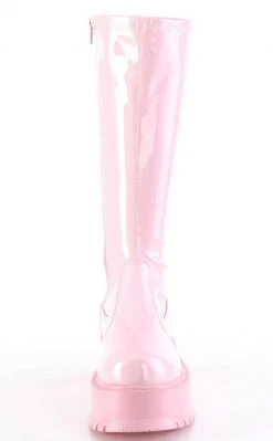Demonia Shoes SLACKER-200 Baby Pink Patent Knee High Platform Boots