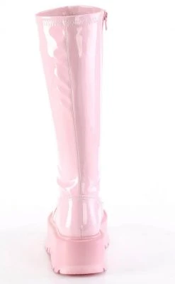 Demonia Shoes SLACKER-200 Baby Pink Patent Knee High Platform Boots