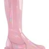 Demonia Shoes SLACKER-200 Baby Pink Patent Knee High Platform Boots