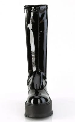 Demonia SLACKER-200 Black Patent Knee High Platform Boots