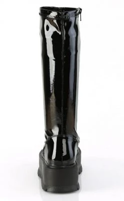 Demonia SLACKER-200 Black Patent Knee High Platform Boots
