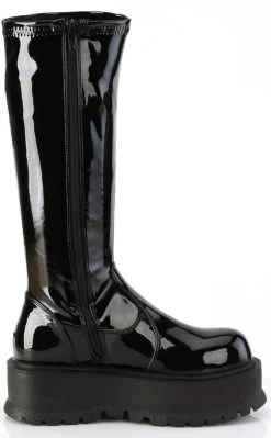 Demonia SLACKER-200 Black Patent Knee High Platform Boots