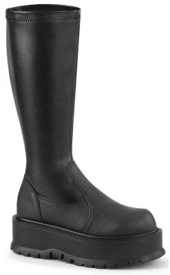 Demonia Shoes SLACKER-200 Black Vegan Leather Knee High Platform Boots