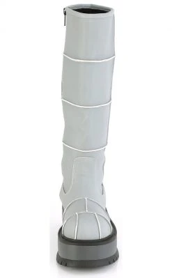 Demonia Shoes SLACKER-230 Grey Reflective Knee High Platform Boots