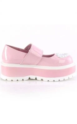 Demonia SLACKER-25 Baby Pink Holo Mary Janes Shoes
