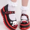 Demonia SLACKER-27 Black & Red Skull Mary Janes (Au Stock)