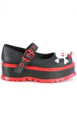 Demonia SLACKER-27 Black & Red Skull Mary Janes