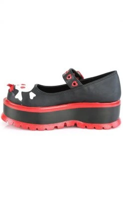 Demonia SLACKER-27 Black & Red Skull Mary Janes
