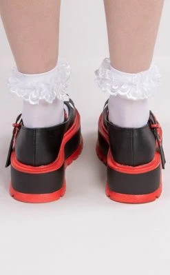 Demonia SLACKER-27 Black & Red Skull Mary Janes