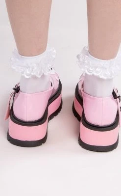 Demonia Sale SLACKER-27 Pink Holo Skull Mary Janes (Au Stock)