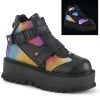 Demonia SLACKER-32 Black Rainbow Reflective Platform Ankle Boots