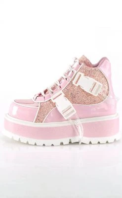 Demonia SLACKER-50 Baby Pink Holo/Multi Glitter Ankle Boots Platform Shoes