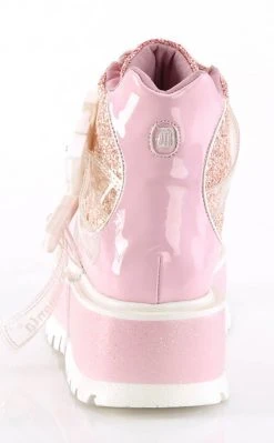 Demonia SLACKER-50 Baby Pink Holo/Multi Glitter Ankle Boots Platform Shoes