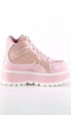 Demonia SLACKER-50 Baby Pink Holo/Multi Glitter Ankle Boots Platform Shoes