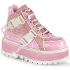 Demonia SLACKER-50 Baby Pink Holo/Multi Glitter Ankle Boots Platform Shoes