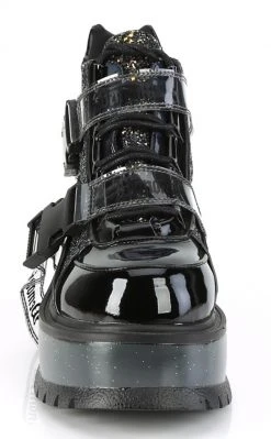 Demonia SLACKER-50 Black Patent/ Black Multi Glitter Ankle Boots Platform Shoes