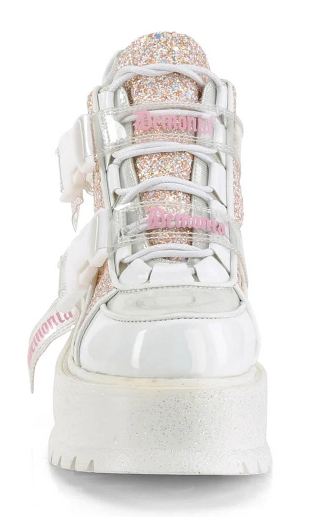 Demonia Platform Shoes SLACKER-50 White Holo/Multi Glitter Ankle Boots (Au Stock) 4 Demonia Platform Shoes SLACKER-50 White Holo/Multi Glitter Ankle Boots (Au Stock)