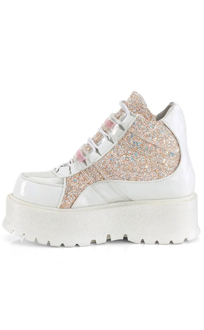 Demonia Platform Shoes SLACKER-50 White Holo/Multi Glitter Ankle Boots (Au Stock) 5 Demonia Platform Shoes SLACKER-50 White Holo/Multi Glitter Ankle Boots (Au Stock)