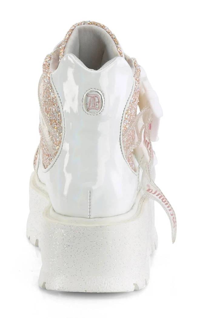 Demonia Platform Shoes SLACKER-50 White Holo/Multi Glitter Ankle Boots (Au Stock) 6 Demonia Platform Shoes SLACKER-50 White Holo/Multi Glitter Ankle Boots (Au Stock)