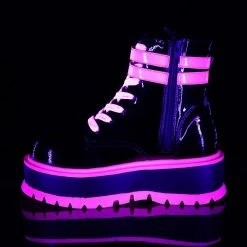 Demonia SLACKER-52 Black Patent & UV Pink Platform Ankle Boots Shoes