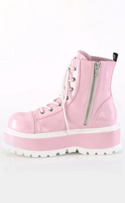 Demonia SLACKER-55 Baby Pink Holo Ankle Boots Platform Shoes