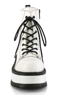 Demonia Platform Shoes SLACKER-55 White Vegan Ankle Boots