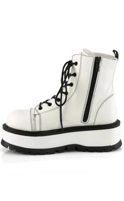 Demonia Platform Shoes SLACKER-55 White Vegan Ankle Boots