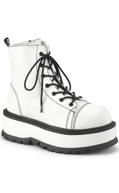 Demonia Platform Shoes SLACKER-55 White Vegan Ankle Boots