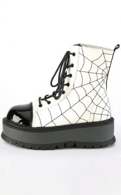 Demonia SLACKER-88 Glow Spiderweb Platform Ankle Boots