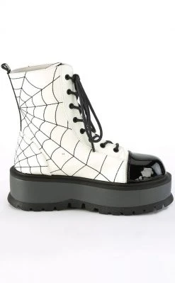 Demonia SLACKER-88 Glow Spiderweb Platform Ankle Boots