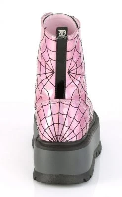 Demonia SLACKER-88 Pink Holographic Spiderweb Platform Ankle Boots Shoes